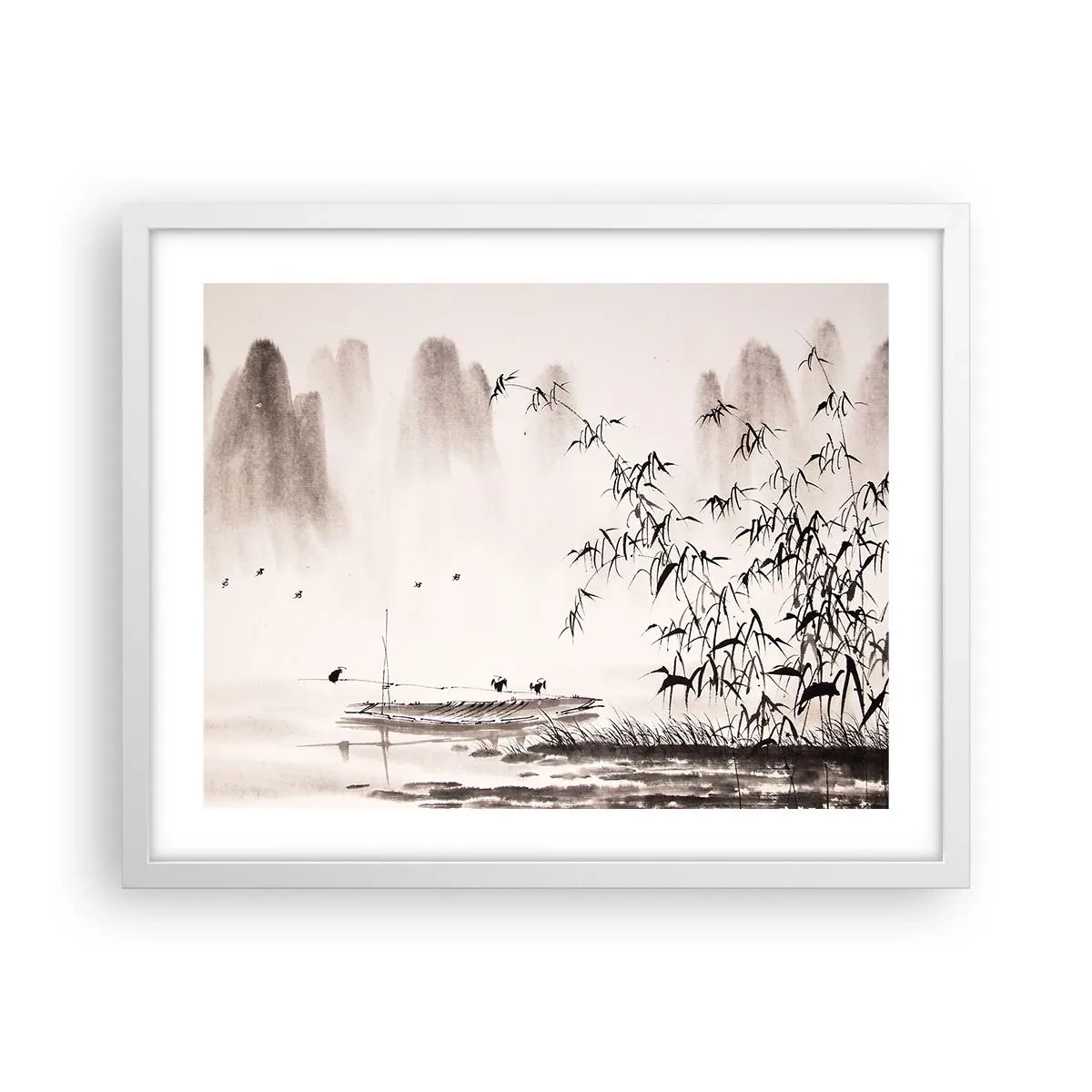 Plakat i hvid ramme - Stilhed i rismarkerne - 50x40 cm