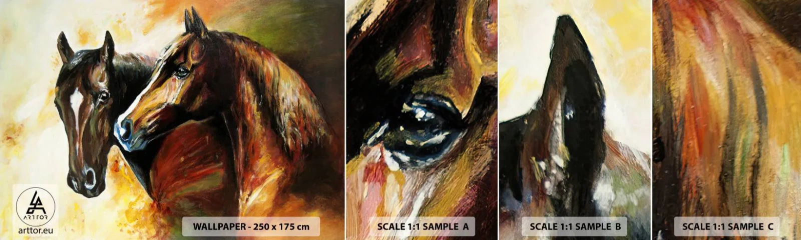 Prøve Fototapet Selvklæbende Deluxe Sticker - Dobbelt så charmerende - Dyr, Heste, Natur - 100x30 cm