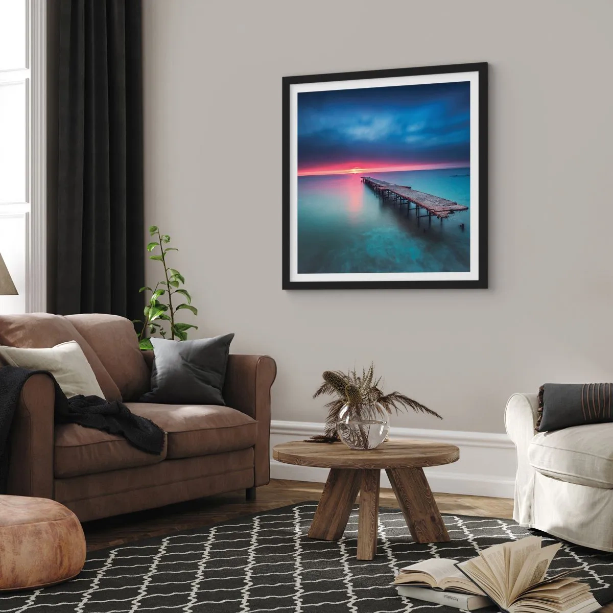 Plakat i sort ramme - Mellem himmel og jord - 40x40 cm