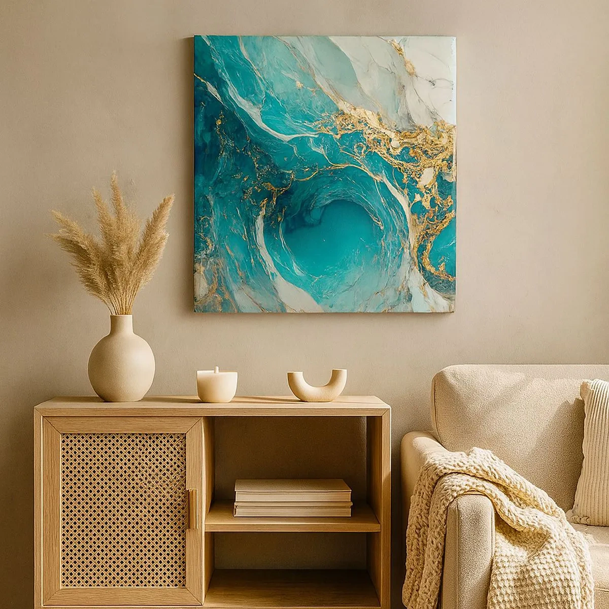 Lærredstryk - Billede på lærred - Komposition med årer af guld - 30x30 cm