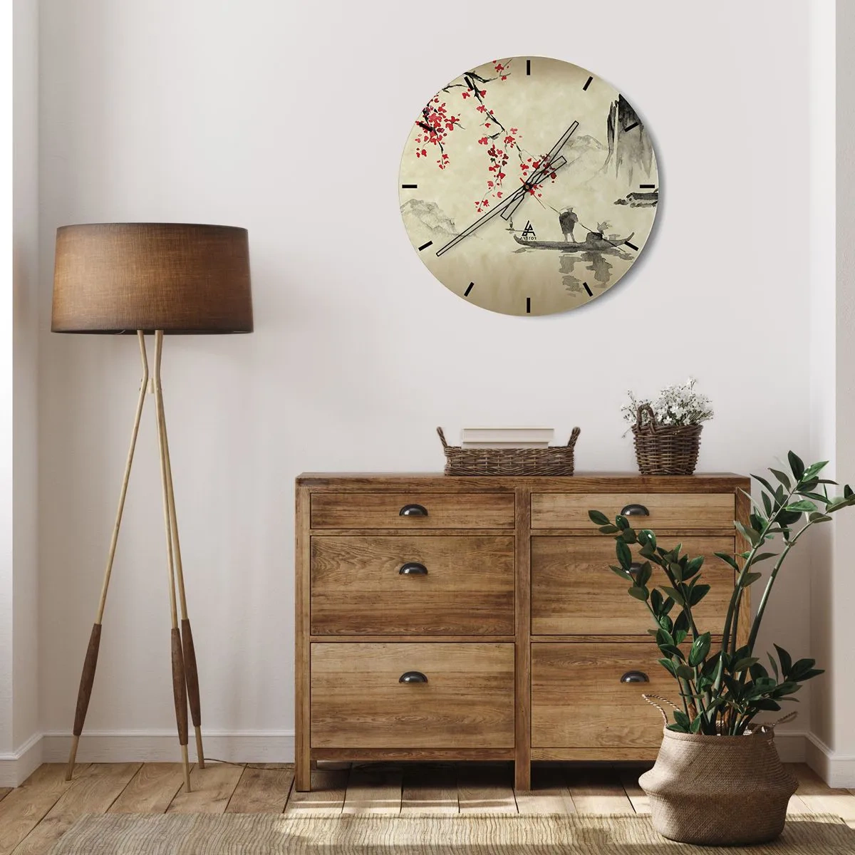 Vægur, Uret - Et nærbillede af en mørkerosa blomst med flerlagede kronblade - 30x30cm - I kirsebærblomsternes land - Moderne vægdekoration til stue, køkken og soveværelse ARTTOR