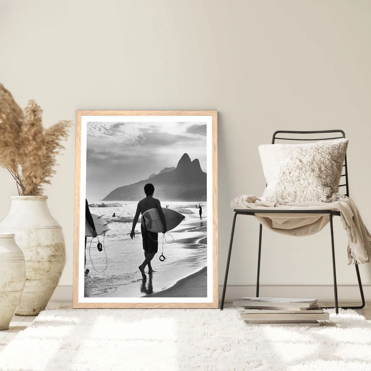 Plakat i ramme af lyst egetræ - Samba til én bølge - 61x91 cm