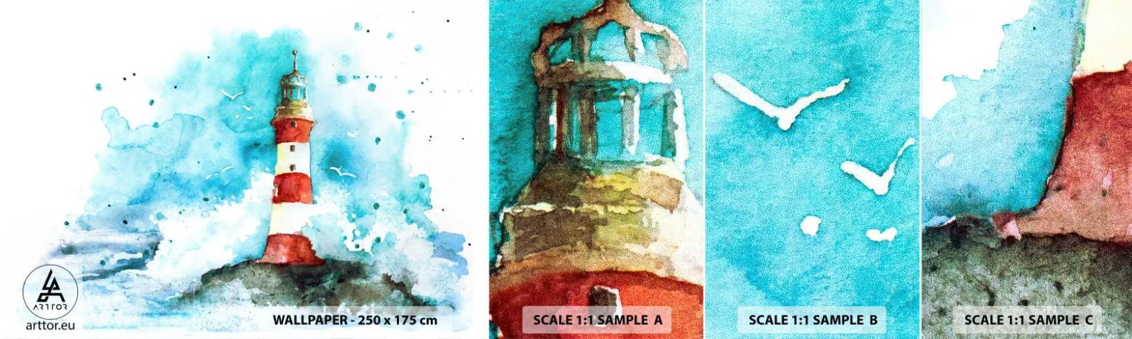 Prøve Fototapet Selvklæbende Deluxe Sticker - Elementernes enhed - Fyrtårn, Landskab, Grafik - 100x30 cm