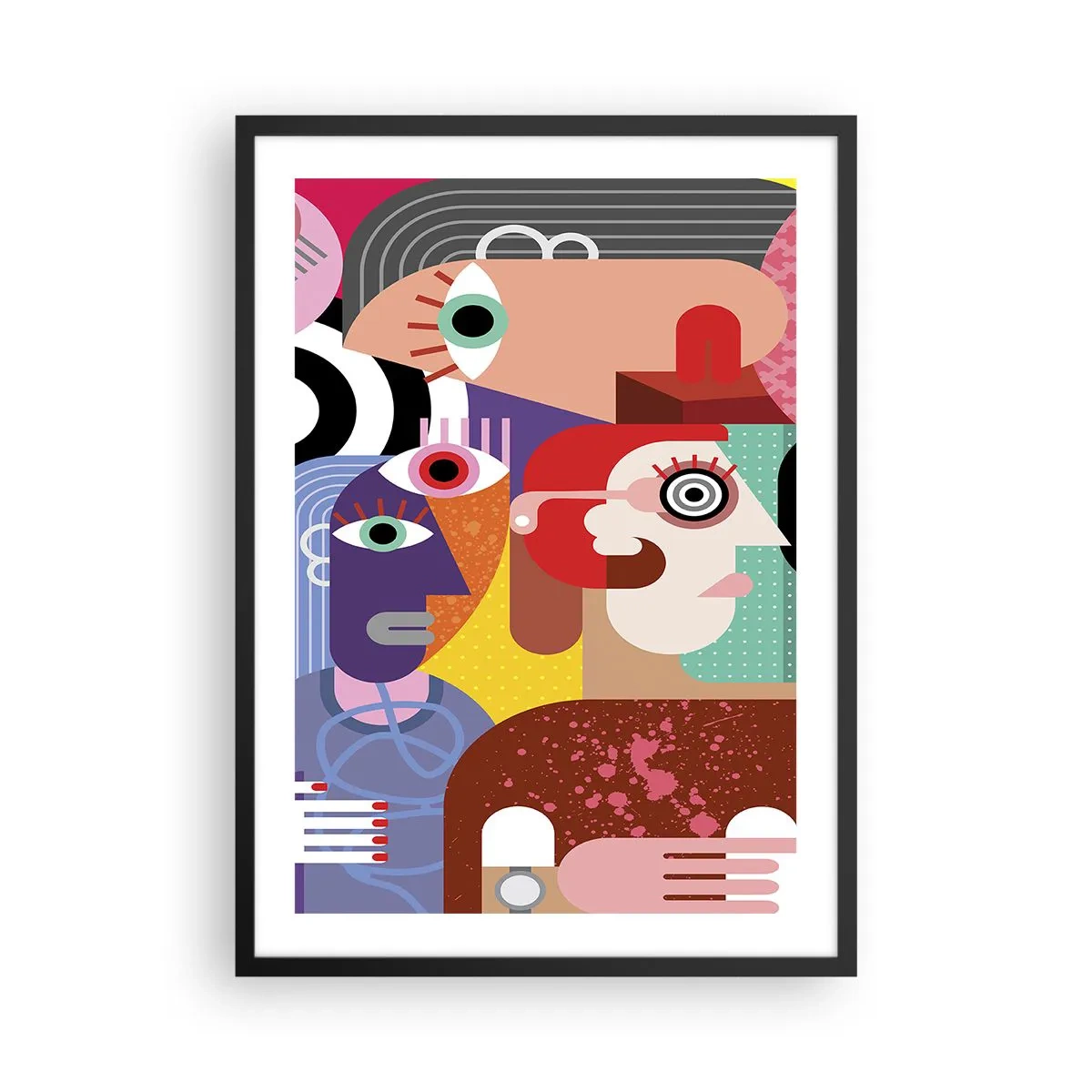 Plakat i sort ramme - Farverige abstrakte ansigter i kubistisk stil - 50x70cm - Vi fra hr. Picasso - Moderne vægdekoration til stue og soveværelse ARTTOR