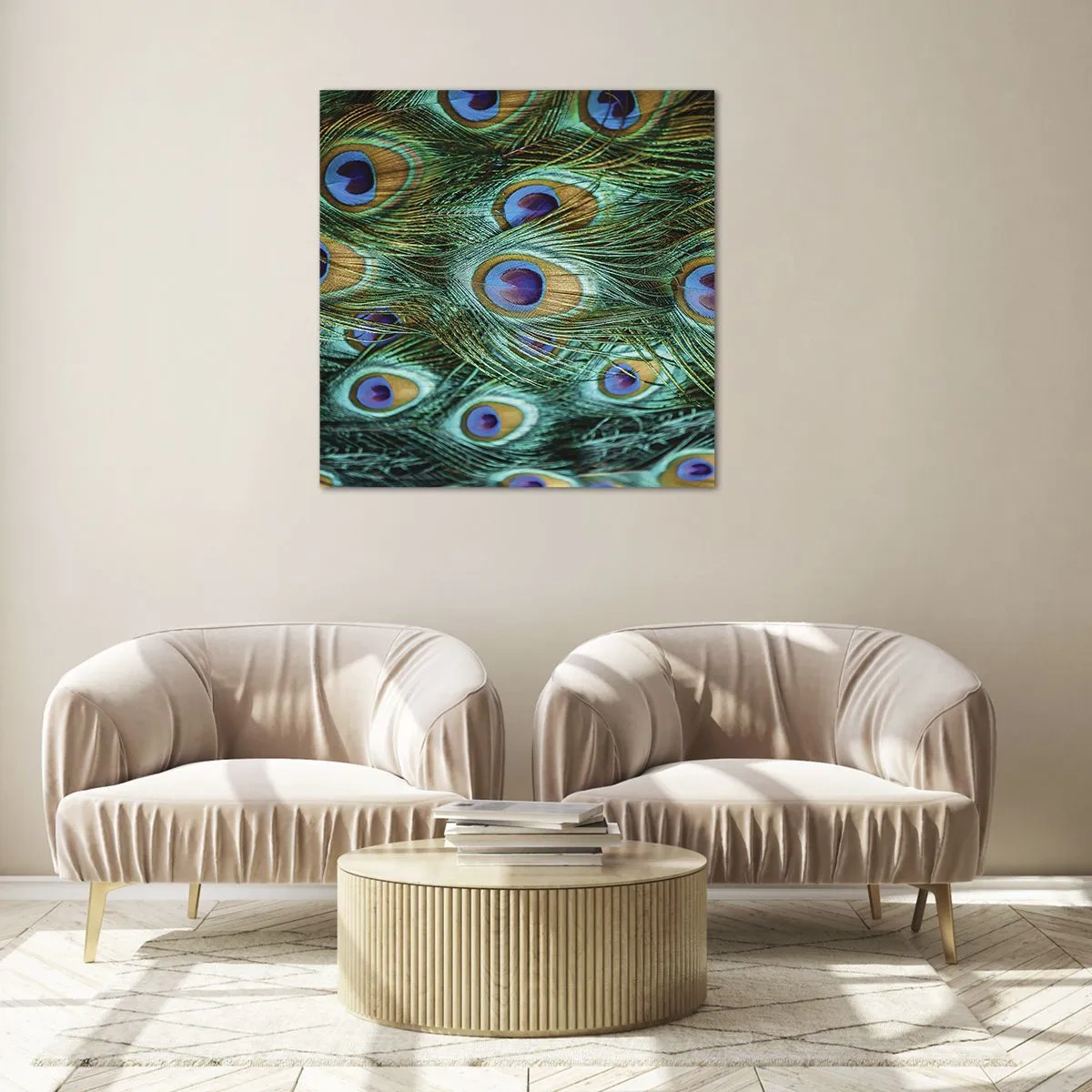 Billede på glas - En påfugls blik - 40x40 cm