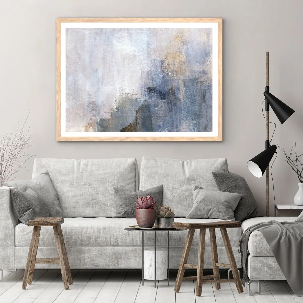 Plakat i ramme af lyst egetræ - Farvetoner og akkorder - 100x70 cm