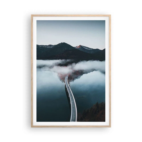 Plakat i ramme af lyst egetræ - Over vand så glat som et spejl - 70x100 cm