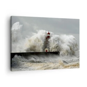 Lærredstryk - Billede på lærred - Et fyrtårn omgivet af barske bølger under en storm - 70x50cm - Havets vrede - Moderne vægdekoration til stue og soveværelse ARTTOR