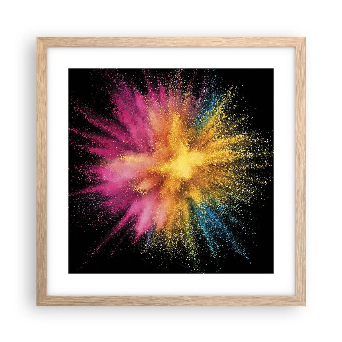 Plakat i ramme af lyst egetræ - Farvernes fødsel  - 40x40 cm