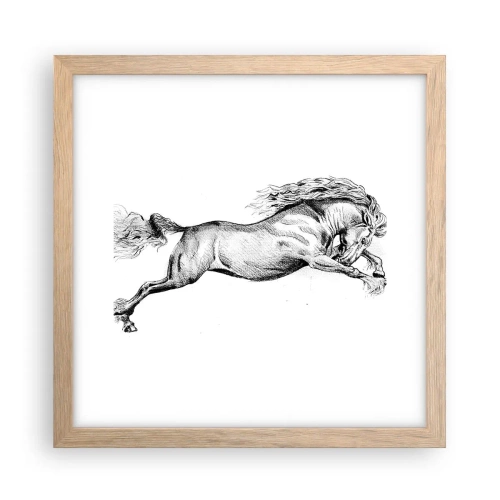 Plakat i ramme af lyst egetræ - Stoppet i galop - 30x30 cm