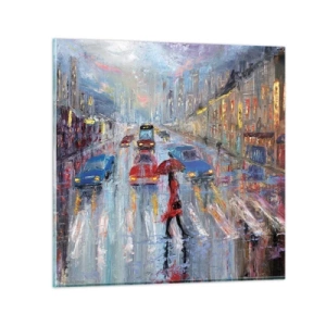 Billede på glas - Regnfuld eftermiddag i byen - 40x40 cm