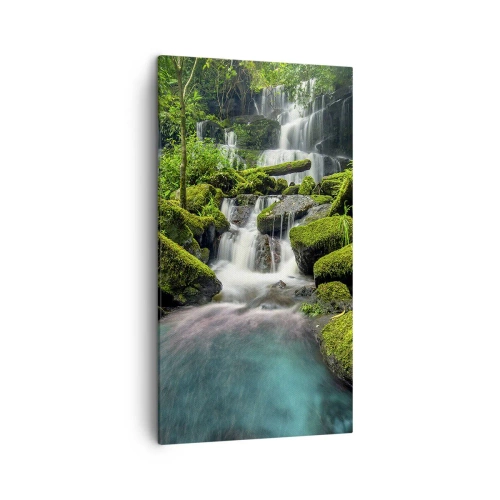 Lærredstryk - Billede på lærred - Turkis, safirer og flydende sølv - 45x80 cm