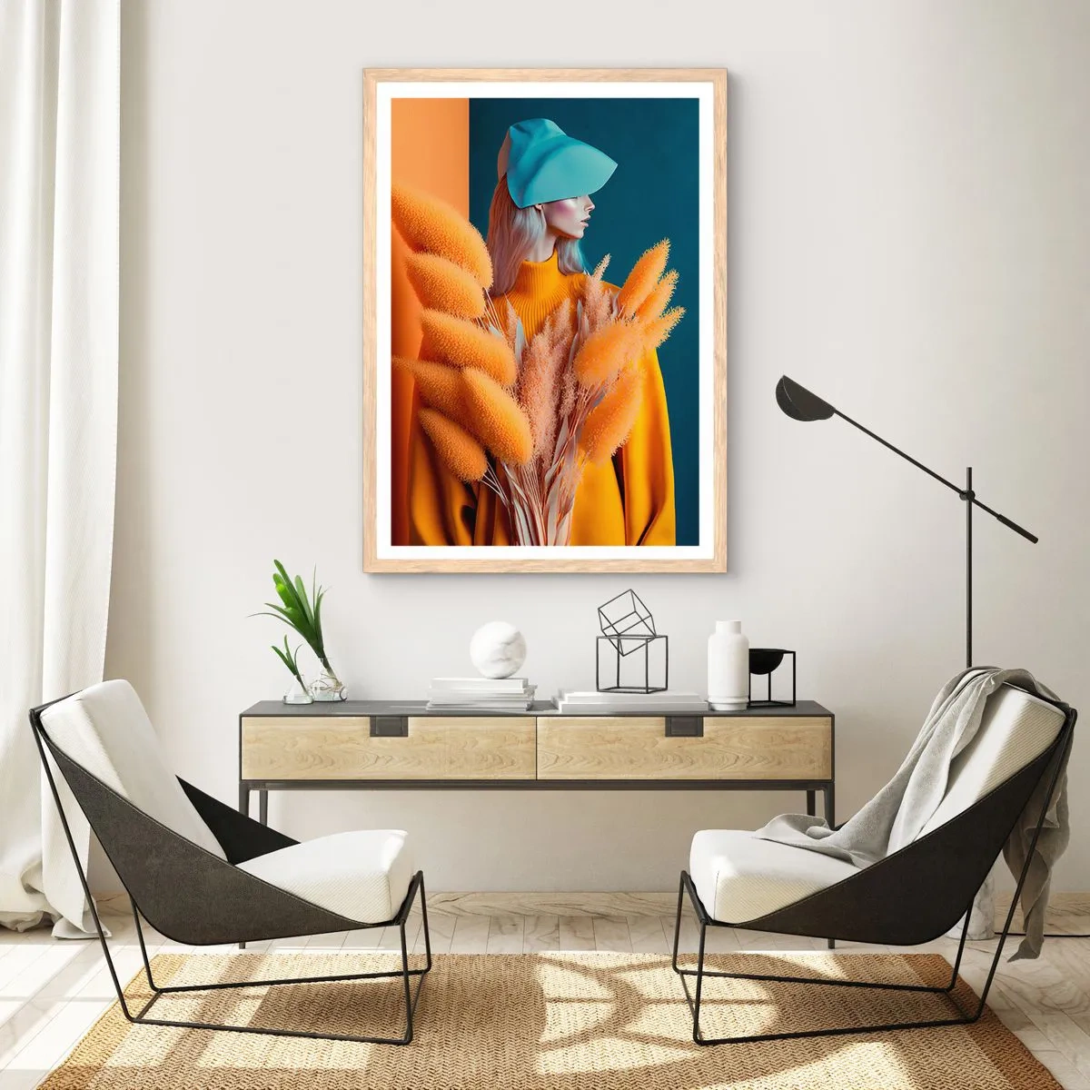 Plakat i ramme af lyst egetræ - Fluffy portræt - 61x91 cm