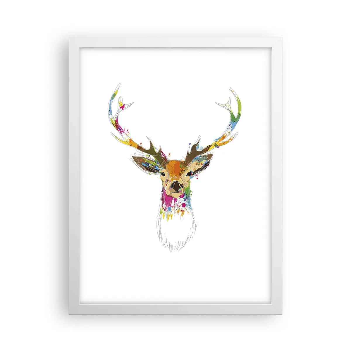 Plakat i hvid ramme - Blid kronhjort badet i farver - 30x40 cm