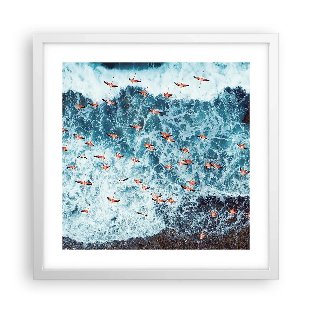 Plakat i hvid ramme - Parade ved havet - 40x40 cm