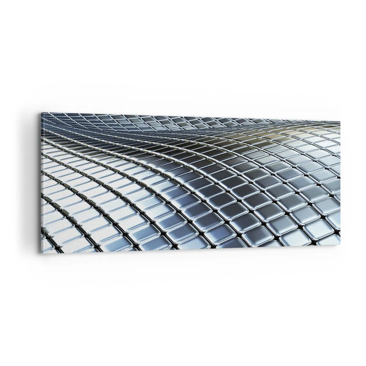 Lærredstryk - Billede på lærred - Bølge i metallisk sølv - 100x40 cm