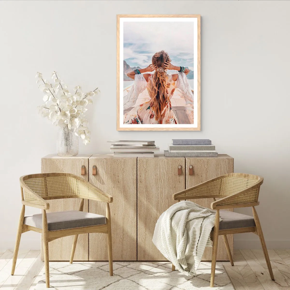 Plakat i ramme af lyst egetræ - På vej mod lykken - 70x100 cm