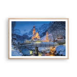 Plakat i ramme af lyst egetræ - Julens ånd - 91x61 cm