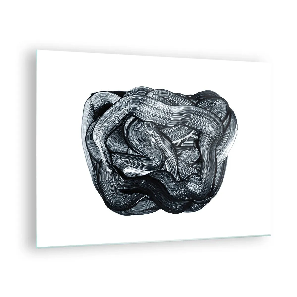 Billede på glas - Sort og hvid penselstrøgsabstraktion - 70x50cm - Så enkelt er det ikke - Moderne vægdekoration til stue og soveværelse ARTTOR