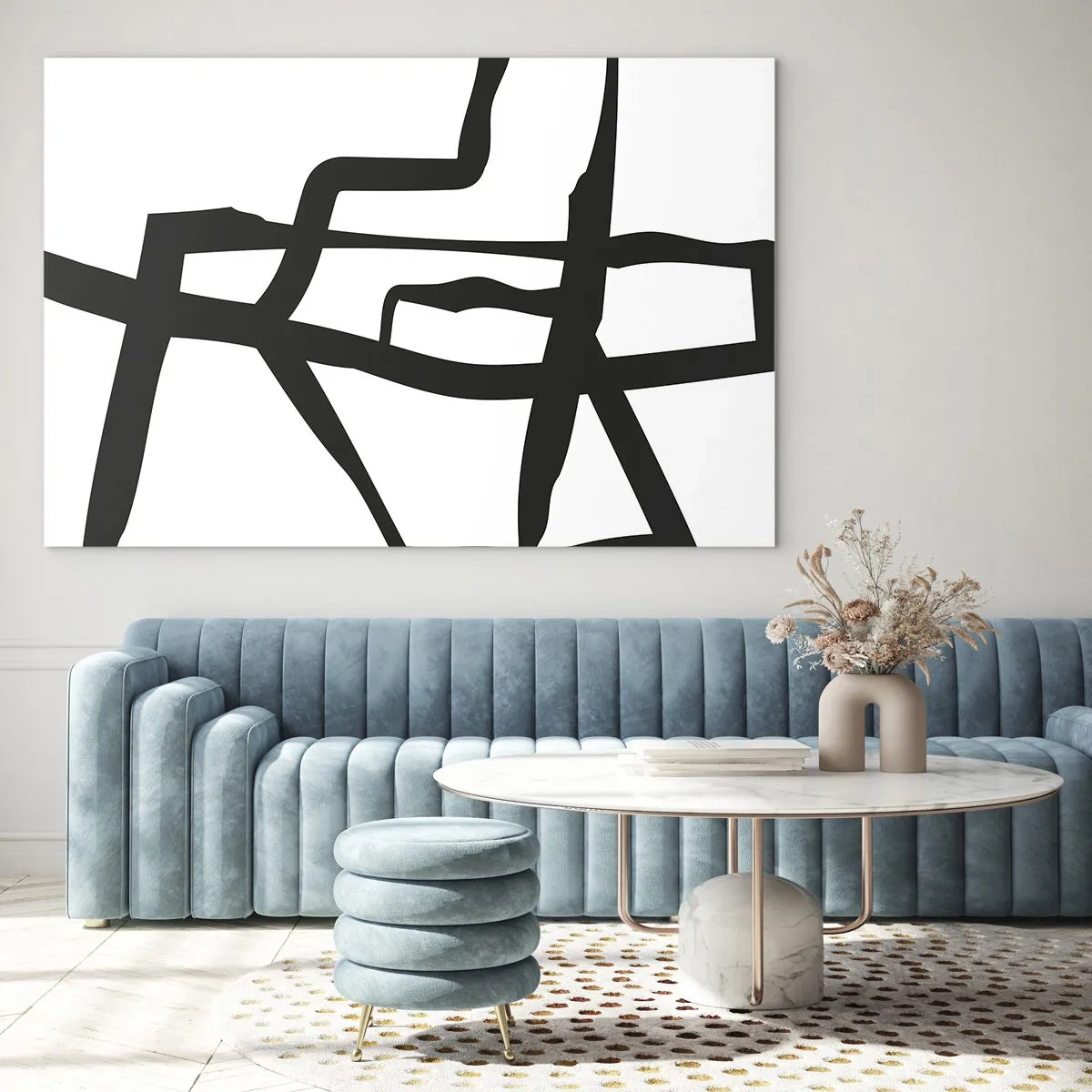 Billede på glas - En abstrakt sort-hvid struktur, der ligner et bylayout. - 70x50cm - Sort og hvid konstruktion - Moderne vægdekoration til stue og soveværelse ARTTOR