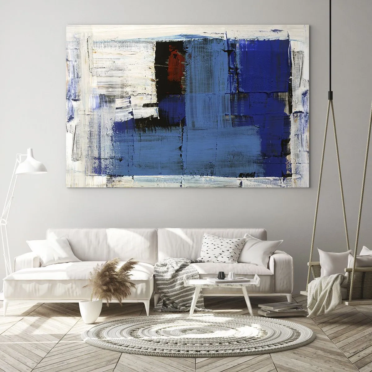 Billede på glas - En abstrakt komposition med en dominerende blå farve. - 70x50cm - Det blås hemmelighed - Moderne vægdekoration til stue og soveværelse ARTTOR