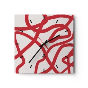 Vægur, Uret - Rød på hvid - 30x30 cm