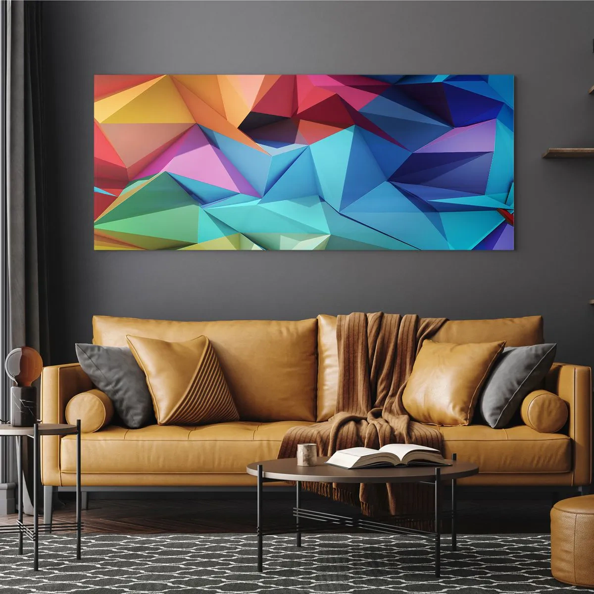 Billede på glas - Regnbue origami - 100x40 cm