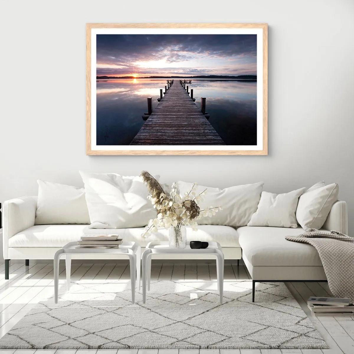 Plakat i ramme af lyst egetræ - Den tavse grænse mellem dag og nat - 40x30 cm