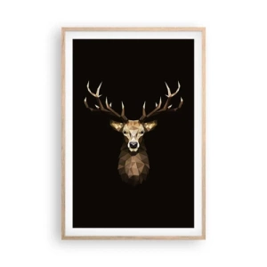 Plakat i ramme af lyst egetræ - Kubistisk hjort - 61x91 cm