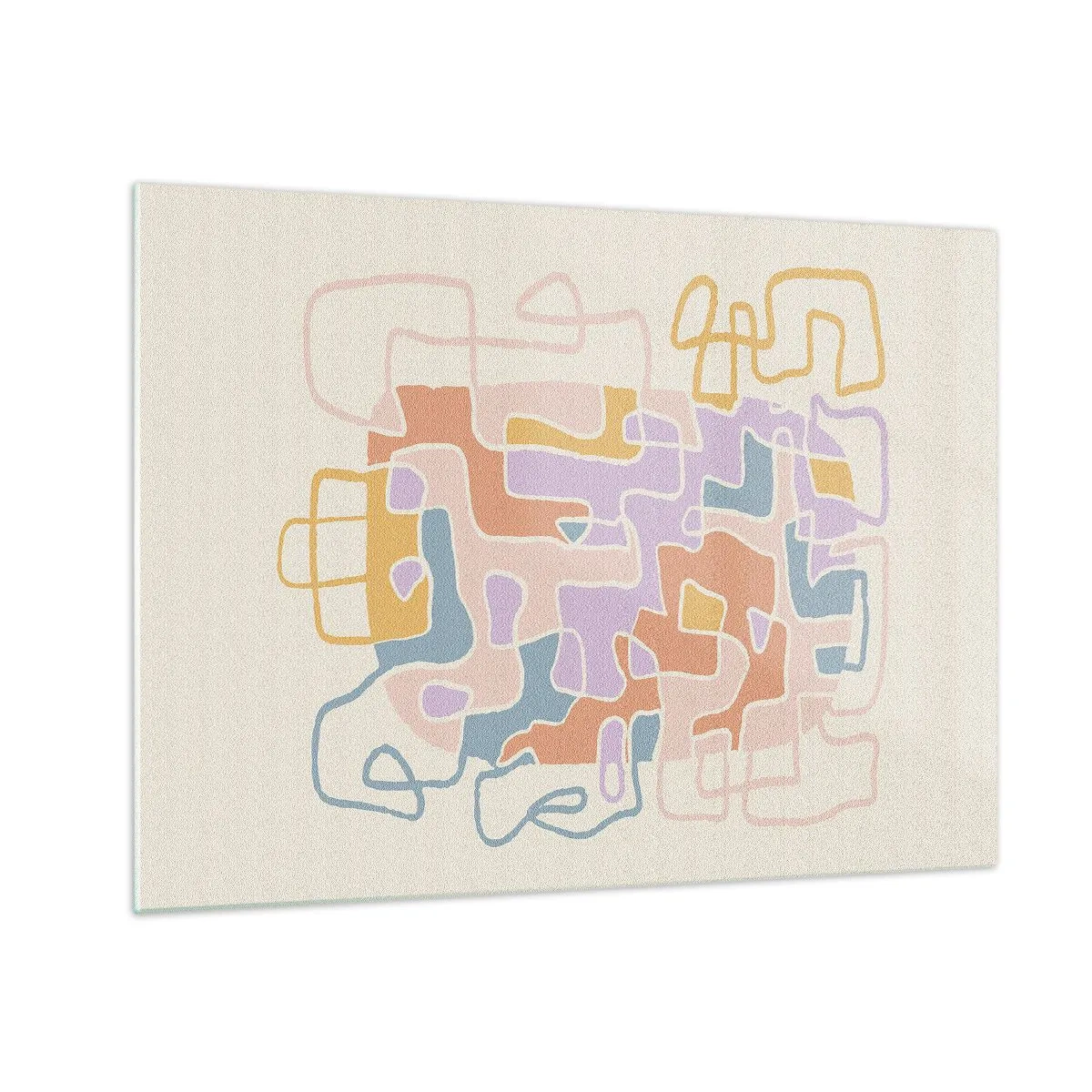 Billede på glas - En farverig labyrint af linjer på en cremefarvet baggrund - 70x50cm - Labyrint - et glædeligt eventyr - Moderne vægdekoration til stue og soveværelse ARTTOR