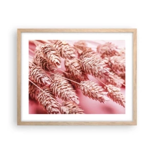 Plakat i ramme af lyst egetræ - Blomsterkaskade i lyserødt - 50x40 cm