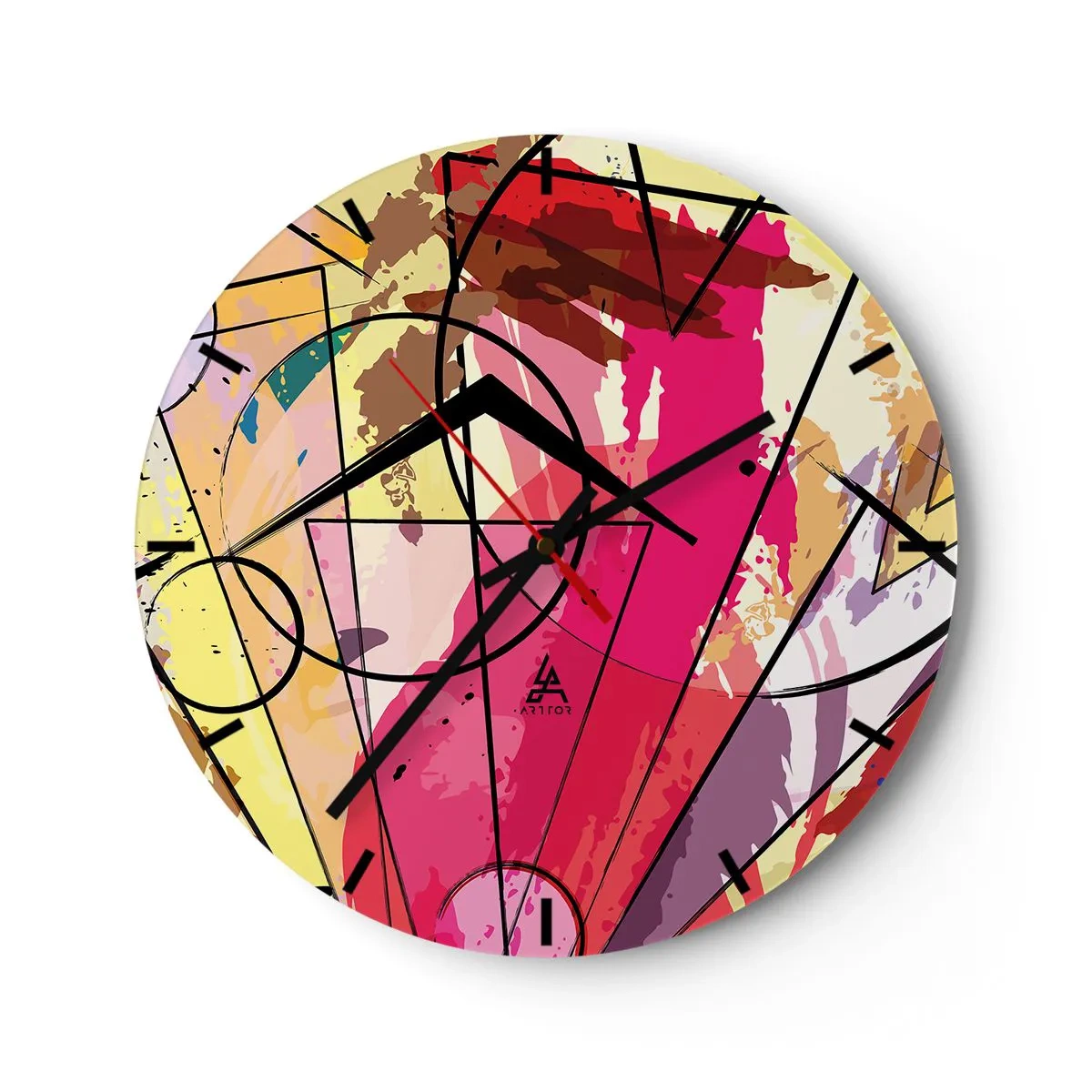 Vægur, Uret - En urskive med et dynamisk, farverigt mønster, der ligner en eksplosion af maling - 30x30cm - Eksplosion - Moderne vægdekoration til stue, køkken og soveværelse ARTTOR