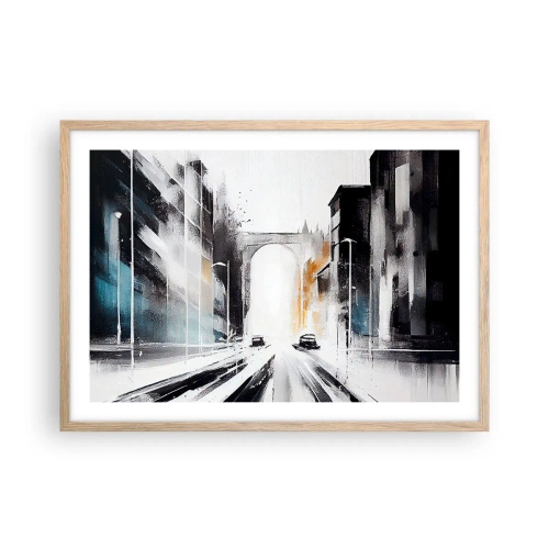 Plakat i ramme af lyst egetræ - Bystudie: arkitektur og bevægelse - 70x50 cm