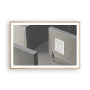 Plakat i ramme af lyst egetræ - Men hvor er jeg? - 91x61 cm