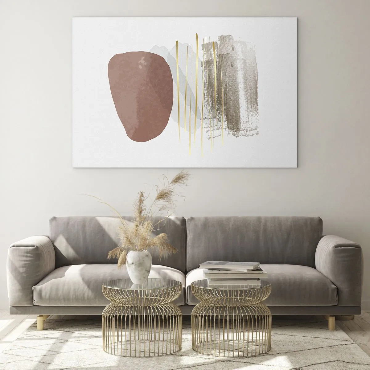Billede på glas - Minimalistisk abstraktion med beige og brune former - 70x50cm - Abstrakt kolonnade - Moderne vægdekoration til stue og soveværelse ARTTOR