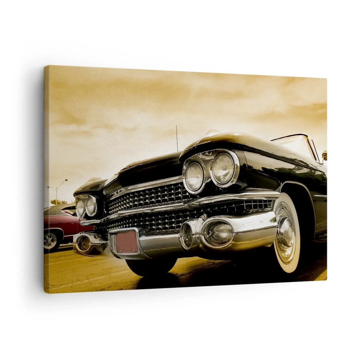 Lærredstryk - Billede på lærred - En veteranbil med et retro-look og kromdetaljer. - 70x50cm - Klassikere forsvinder aldrig - Moderne vægdekoration til stue og soveværelse ARTTOR