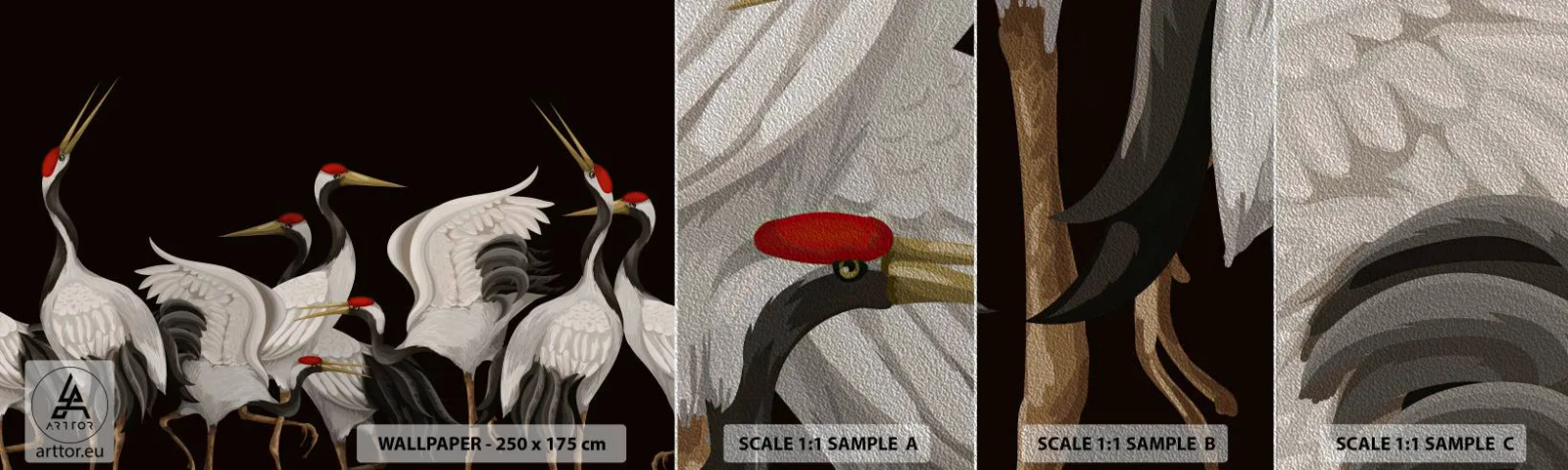 Prøve Fototapet Premium Sand - Fugle anliggender - Kraner, Fugle, Stykke - 100x30 cm