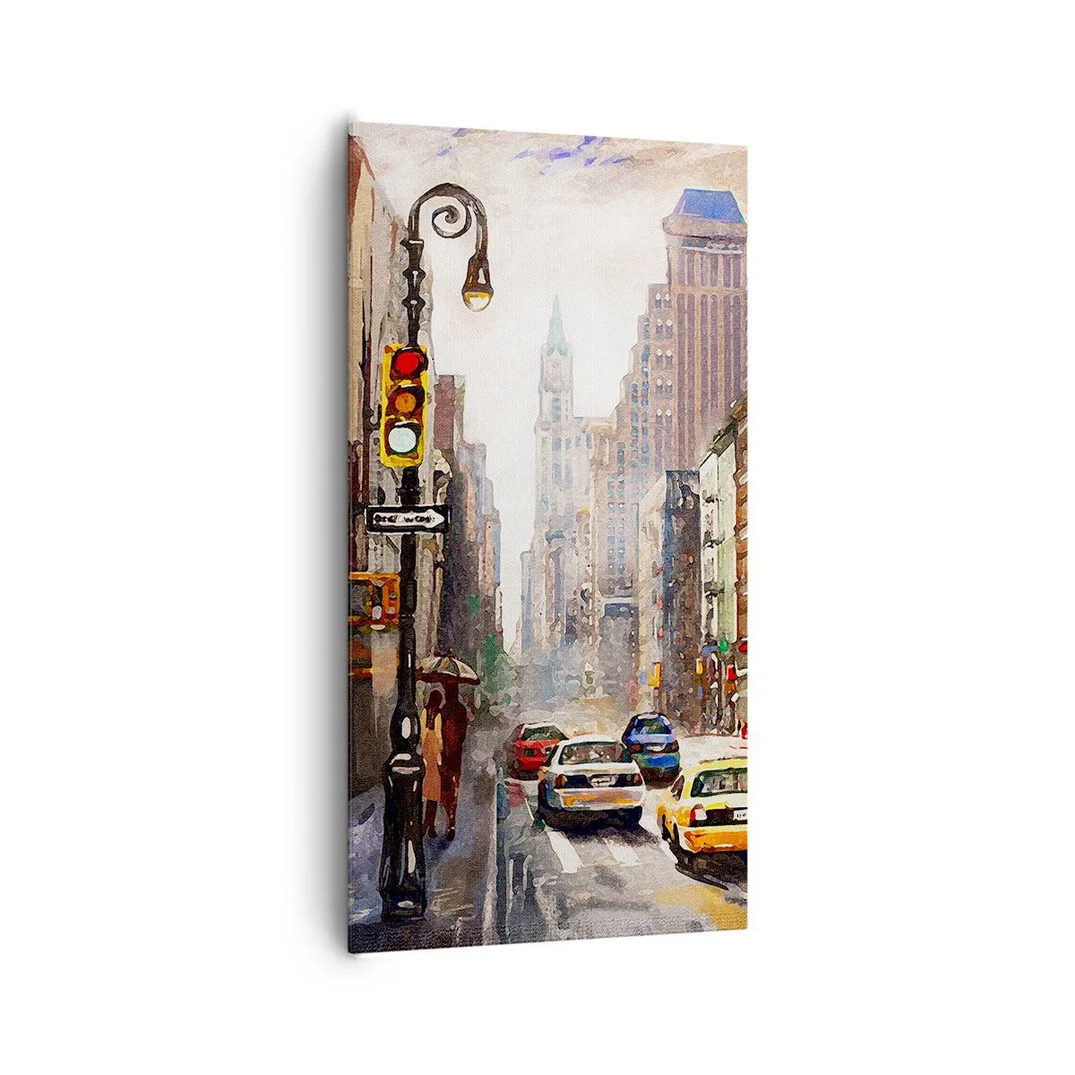 Lærredstryk - Billede på lærred - New York - også farverig i regnvejr - 65x120 cm