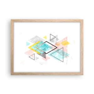 Plakat i ramme af lyst egetræ - Geometrisk leg - 40x30 cm