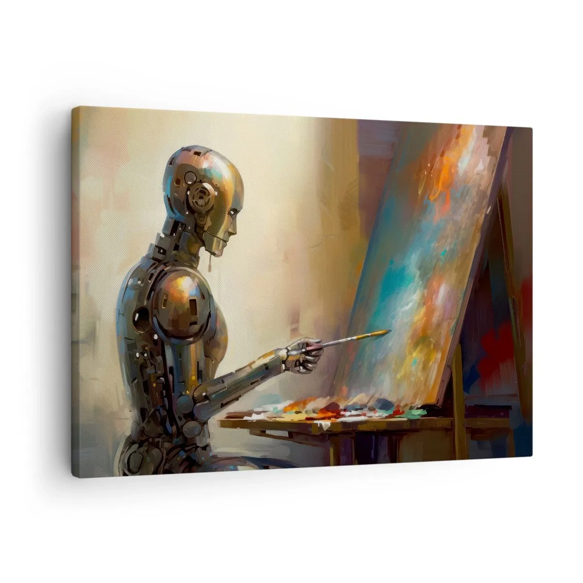 Lærredstryk - Billede på lærred - Et robotmaleri på et lærred i kunstnerisk stil - 70x50cm - Fremtidens kunst - Moderne vægdekoration til stue og soveværelse ARTTOR