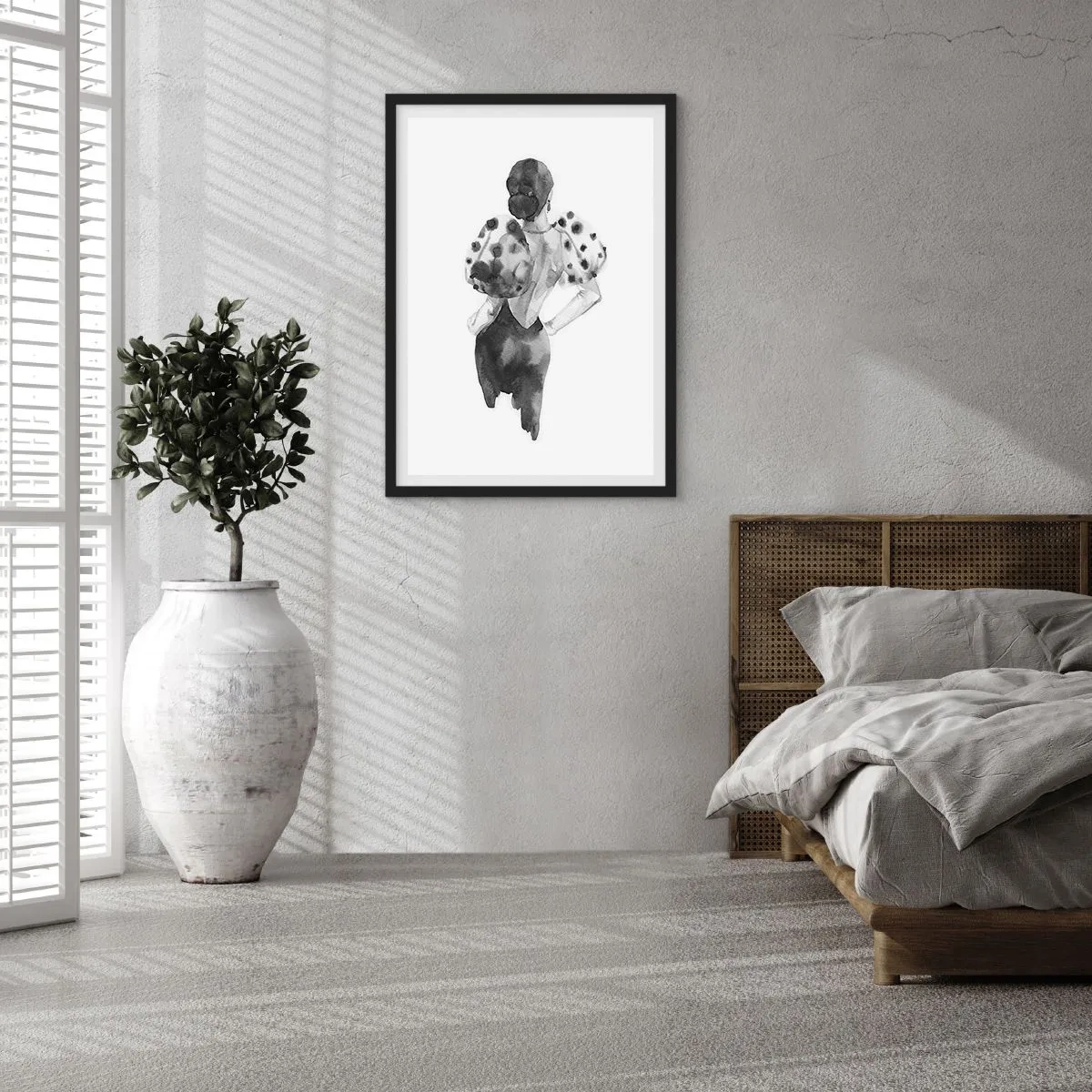 Plakat i sort ramme - Stilfuld silhuet af en kvinde i sort med en elegant accent - 50x70cm - Den gik lige forbi - Moderne vægdekoration til stue og soveværelse ARTTOR