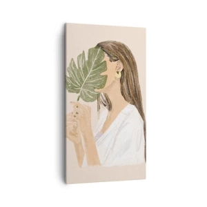 Lærredstryk - Billede på lærred - Mystisk portræt med en vifte - 45x80 cm