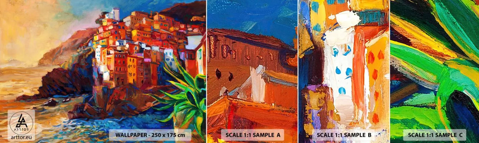 Prøve Fototapet Selvklæbende Deluxe Sticker - Italiensk atmosfære - Landskab, Arkitektur, Havkyst - 100x30 cm