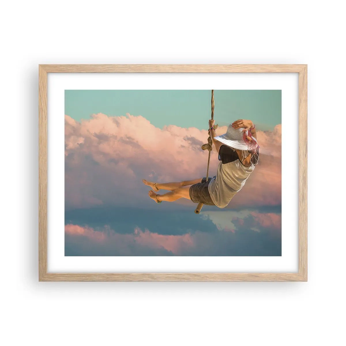 Plakat i ramme af lyst egetræ - Sjov i skyerne - 50x40 cm