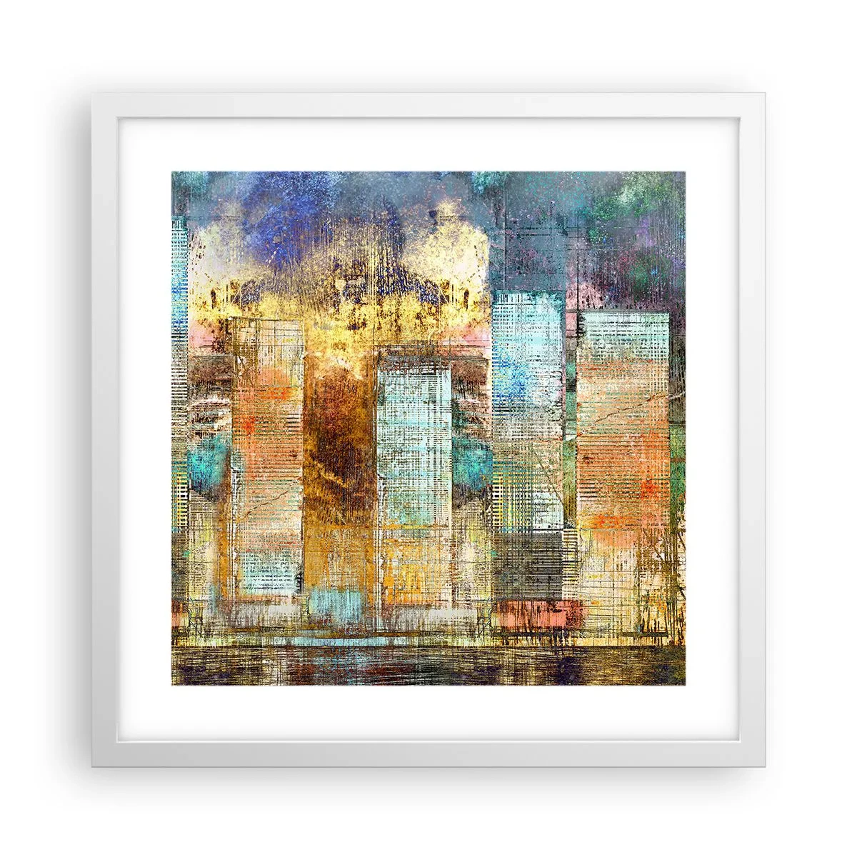 Plakat i hvid ramme - Solrig metropol - 40x40 cm