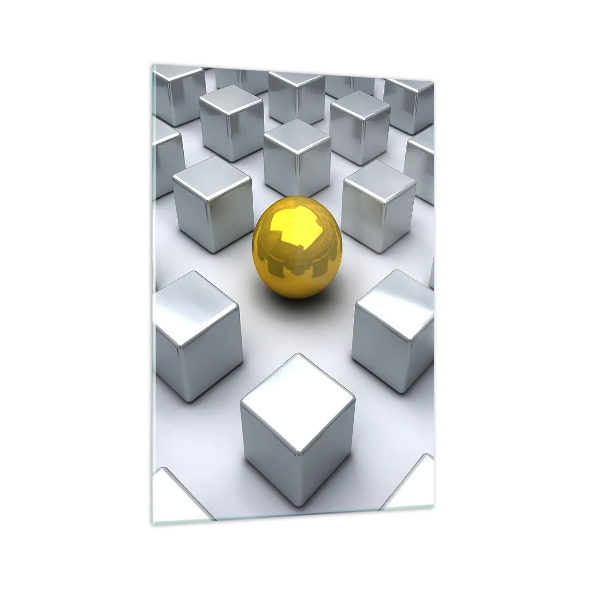 Billede på glas - Hvorfor mig? Geometrisk sammensætning - 70x100 cm