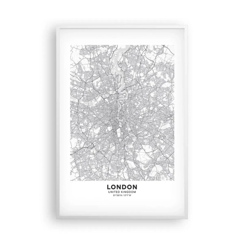 Plakat i hvid ramme - Kort over Londons labyrint - 61x91 cm