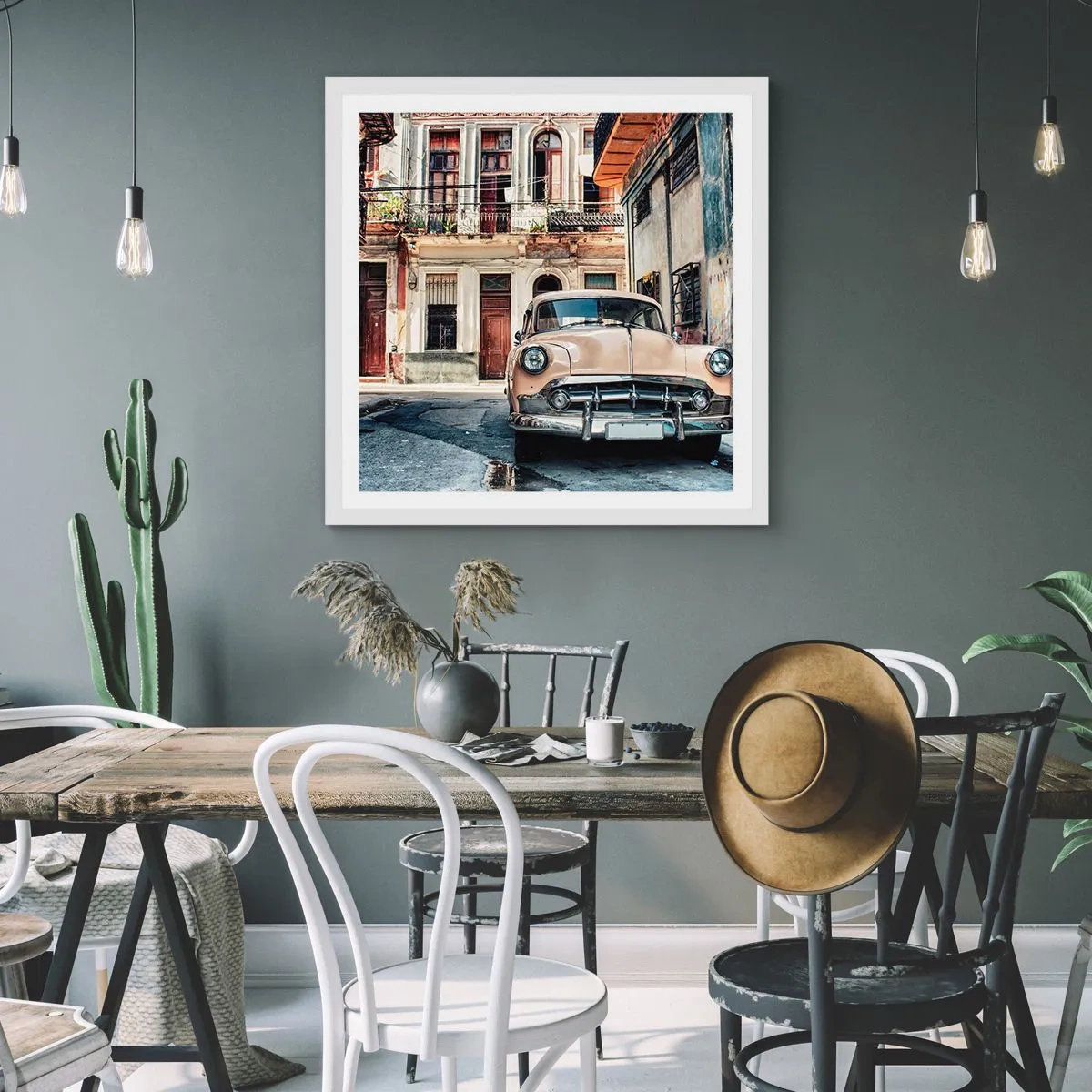 Plakat i hvid ramme - Siesta i Havana - 50x50 cm