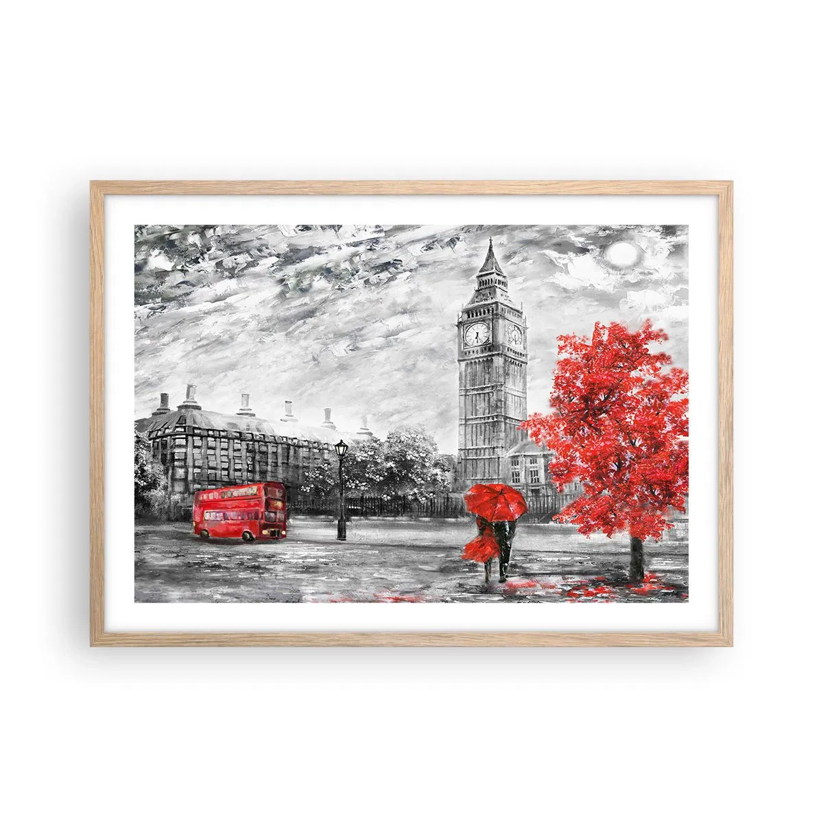 Plakat i ramme af lyst egetræ - En spændende dag - 70x50 cm