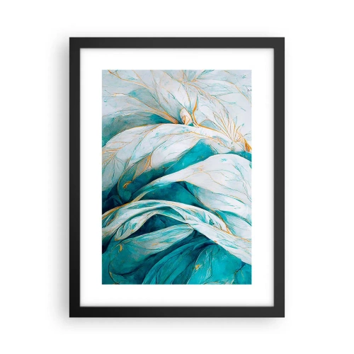 Plakat i sort ramme - Blå abstraktion med et guldmotiv - 30x40 cm